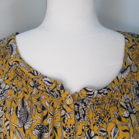 Lucky Brand Yellow and Blue Floral Button-Down Collarless Top Size L - Picture 5 of 12